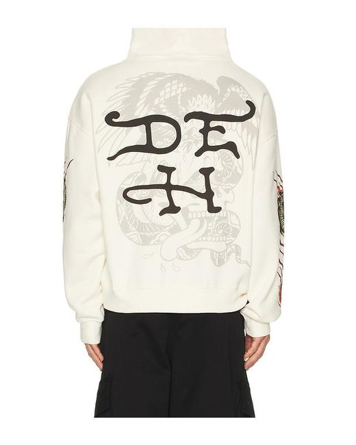 Ed Hardy White Panther Flame Boxy Rhinestone Fleece Hoodie for men