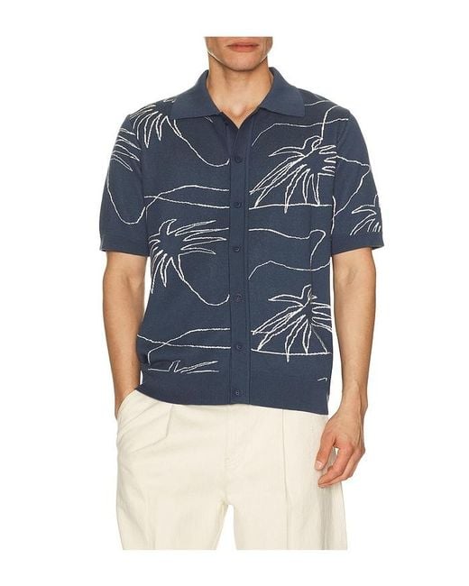 Far Afield Blue Palms Knitted Shirt for men