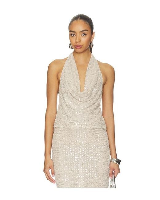 Lovers + Friends Natural Clara Sequin Top