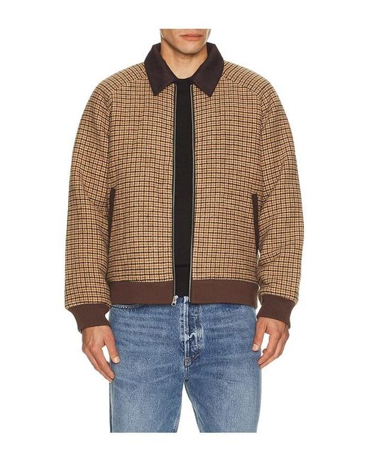 Central Park West Brown Plaid Bomber Jacket for men