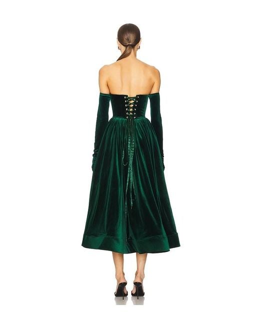 Bronx and Banco Green Inara Velvet Midi Dress