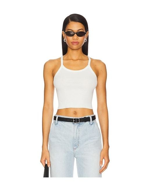 ÉTERNE Blue Cropped Rib Tank Top