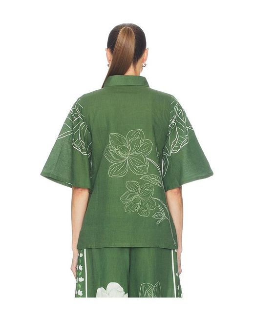VERANDAH Green Floral Bell Sleeve Shirt
