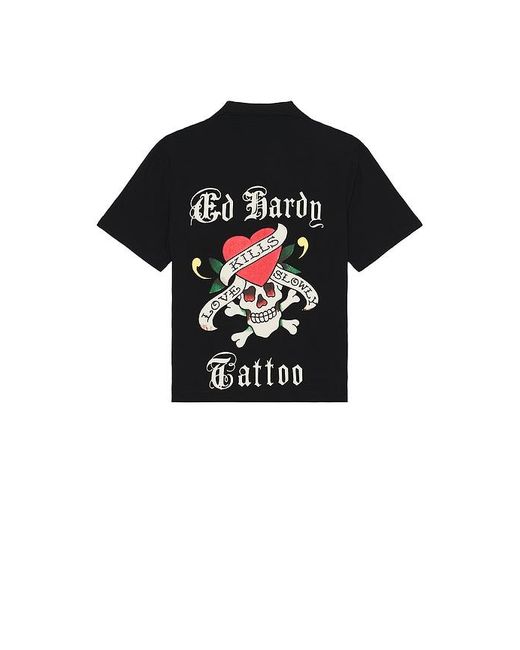 Ed Hardy Black Love Kills Slowly Skull Camp Shirt for men