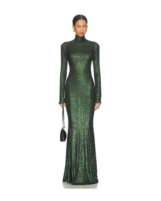 Norma Kamali Green Long Sleeve Turtle Fishtail Gown