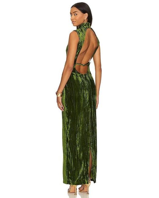 Nbd Green Crinkled Velvet Backless Dress