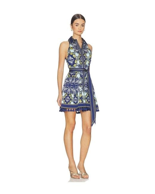 Alice + Olivia Blue Lucy Halter Neck Mini Shirt Dress