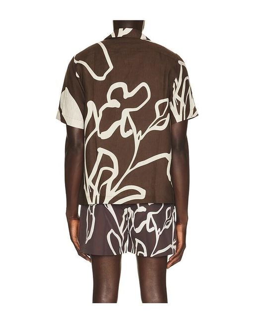 Frescobol Carioca Black Roberto Linen Short Sleeve Shirt Flor Printt for men