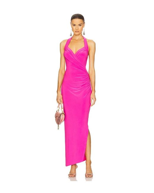 Norma Kamali Pink X Revolve Halter Sweetheart Side Drape Gown