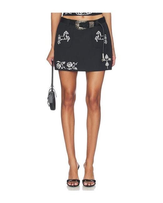 Markgong Black Cross Stitch Embroidered Skirt With Detachable Belt