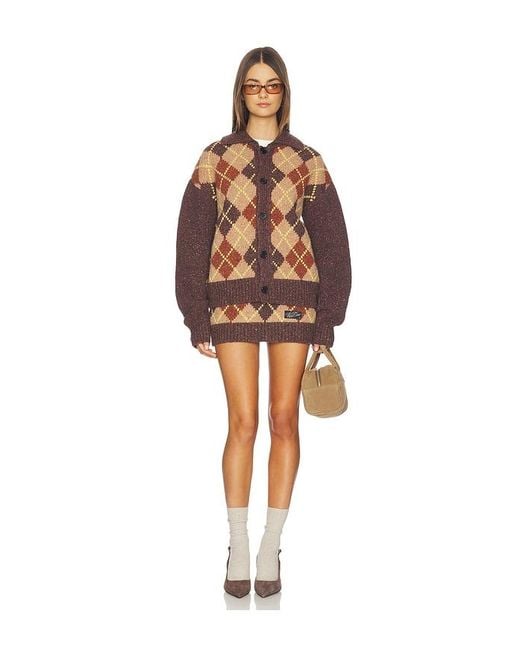 we11done Brown Argyle Intarsia Mini Skirt