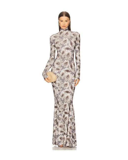 Norma Kamali White Long Sleeve Turtleneck Fishtail Gown