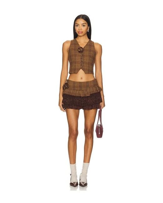 ZEMETA Brown Rosette Wool Vest
