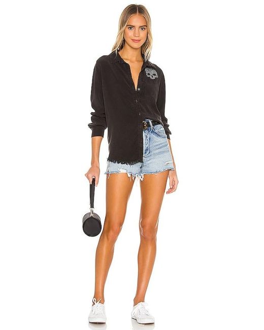 Lauren Moshi Black Sloane Nailhead Skull Button Up Denim Shirt