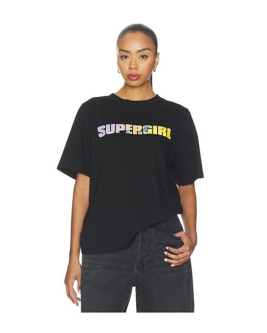 David Koma Black Supergirl Print Short Sleeve T-Shirt