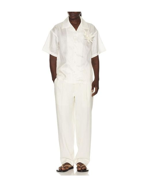 Sanēa Natural Sakorn Orchid Brooch Silk Shirt for men