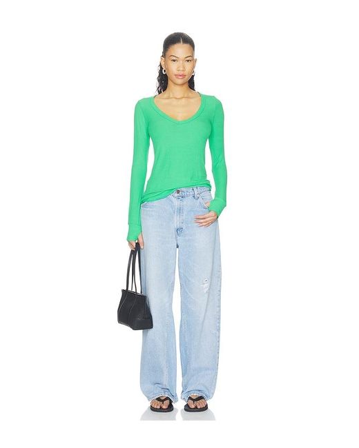 Michael Lauren Green Otis Long Sleeve Fitted V-Neck