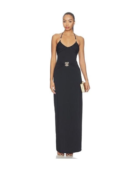 Runaway the Label Blue Nina Ruched Halter Maxi Dress
