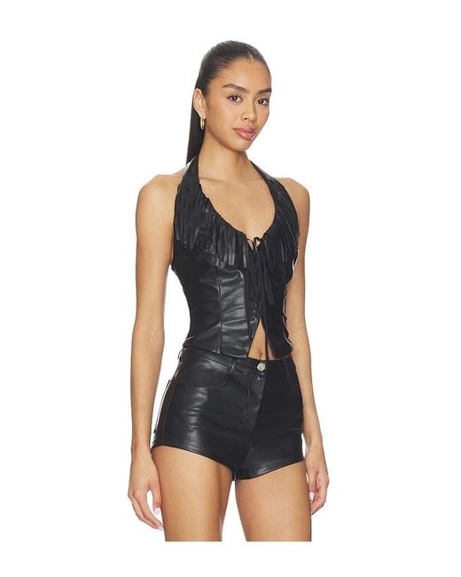 superdown Black Kay Faux Leather Top