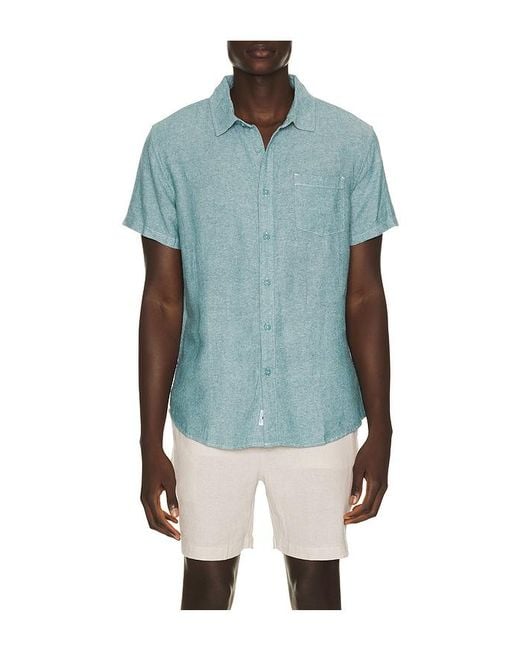 Vintage Summer Blue Linen Button Down Shirt for men