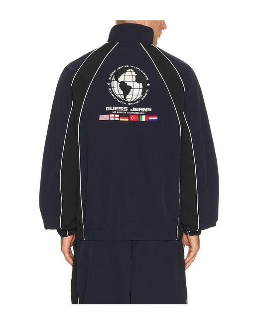Guess Blue Crinkle Nylon Track Jacket for men