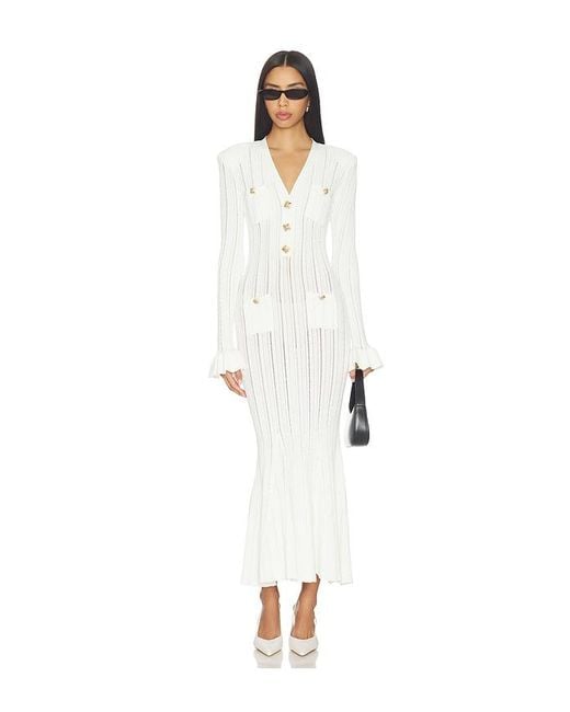 Self-Portrait White Pointelle Knit Midi Dress