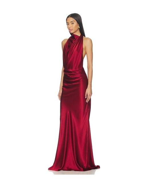 The Sei Red Halter Drape Bias Gown