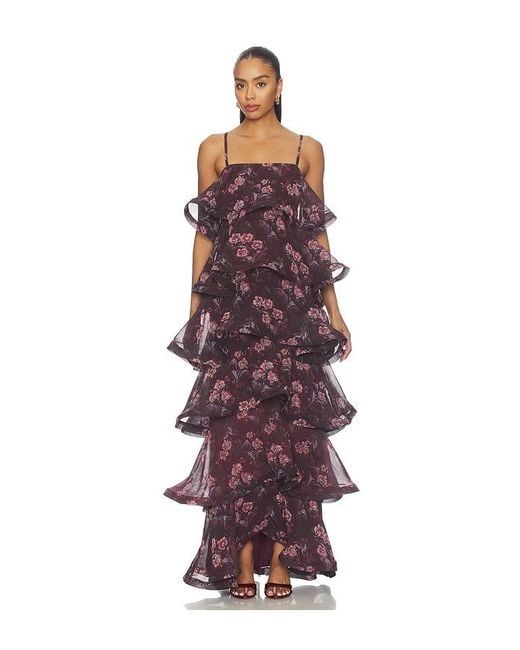 Elliatt Purple Rosaria Strapless Tiered Gown