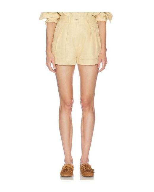 Helsa Natural Washed Linen Pleated Short