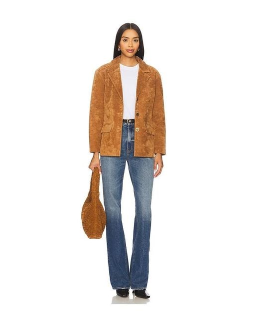 Central Park West Blue Atlas Suede Boyfriend Blazer