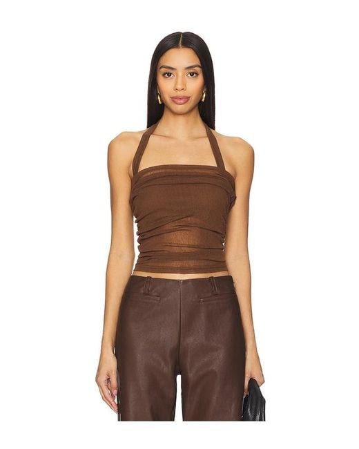 SOVERE Brown Thea Mesh Top