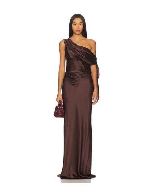 The Sei Brown Asym. Drape Gown With Tie