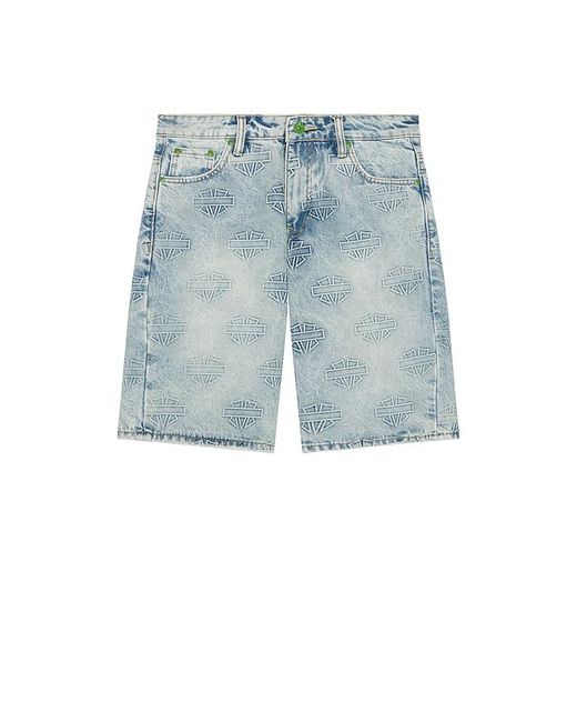 Memory Lane Blue M Shield Debossed Pattern Shorts for men