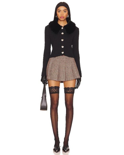 Central Park West Black Delilah Faux Fur Collar Cardigan