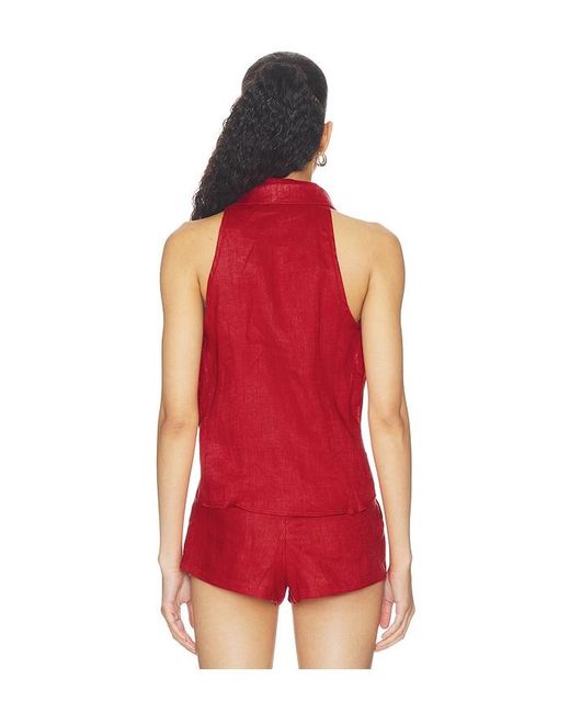 AEXAE Red Linen Sweetheart Top