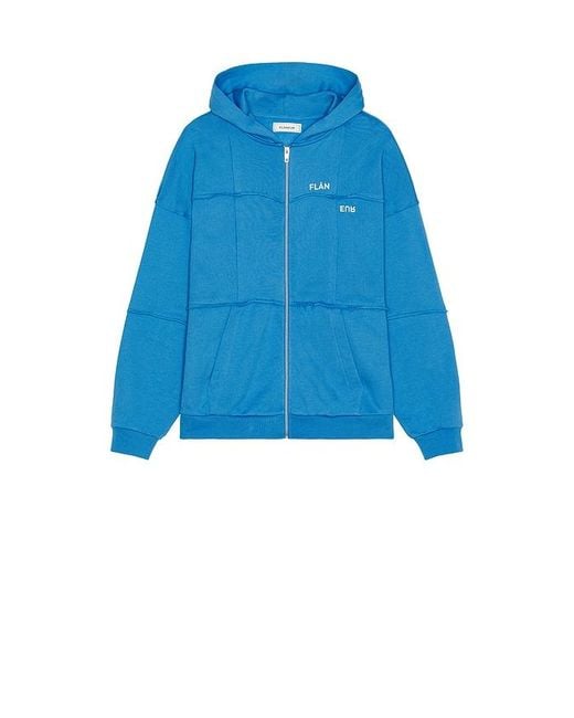 flâneur Men's Blue Cut Sew Zip-Up Hoodie