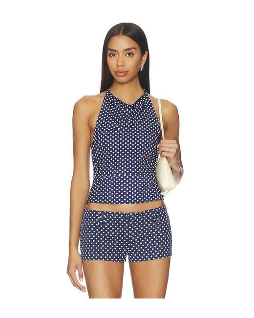 GUIZIO Blue Cowl Neck Top