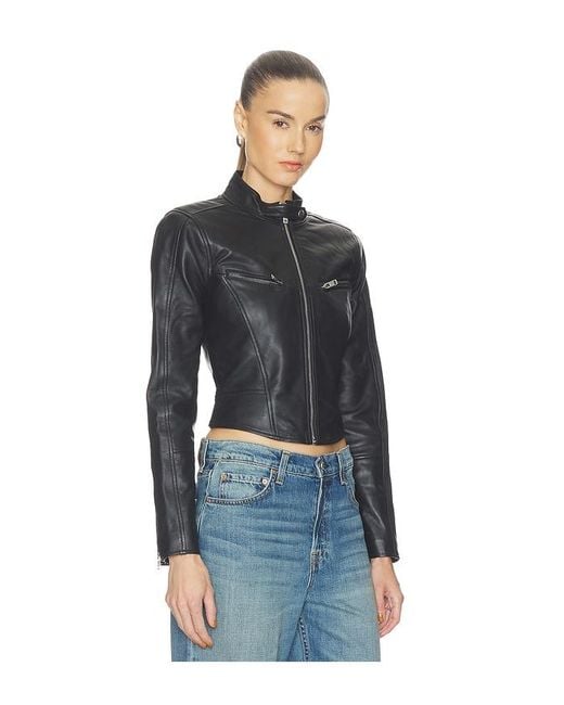 GRLFRND Blue Danica Leather Racer Jacket