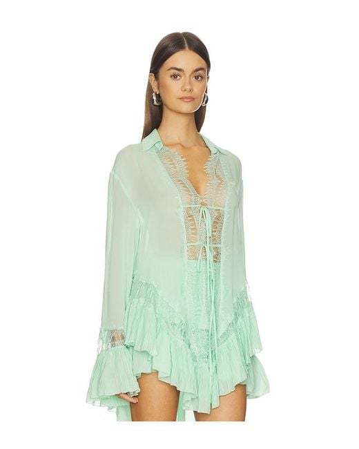 Blumarine Green Georgette Top With Lace