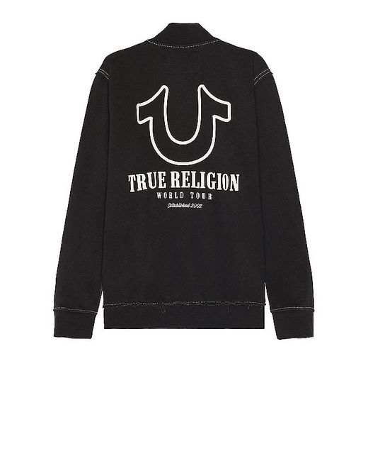 True Religion Black Big T Pigment Zip Mock Neck Sweatshirt for men