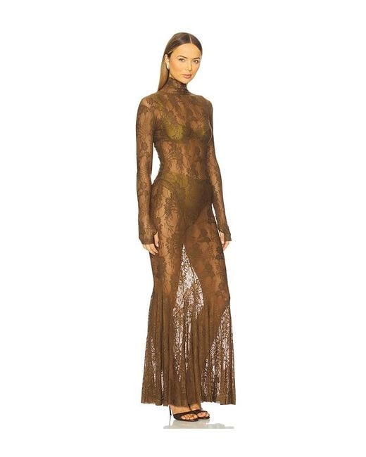 Norma Kamali Natural X Revolve Long Sleeve Turtleneck Fishtail Gown