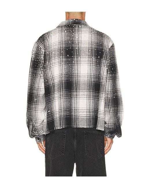 Ryoko Rain Gray Button Up Rhinestone Flannel for men