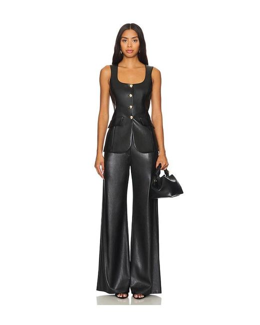 Amanda Uprichard Black Faux Leather Button-Front Blouse