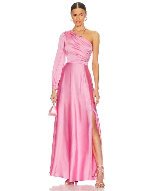 AMUR Elsabet One Shoulder Gown in Pink | Lyst