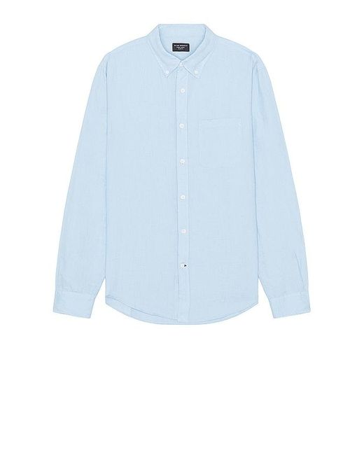 Club Monaco Blue Long Sleeve Solid Linen Shirt for men