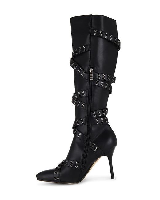 Nii HAI Black Strappy Pointed-Toe Stiletto Boots