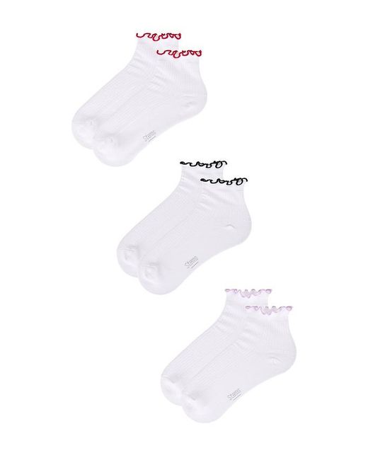 Stems White 3-Pack Ruffle Contrast Ankle Socks