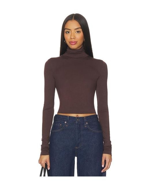ÉTERNE Blue Cropped Fitted Turtleneck Soft Jersey Top