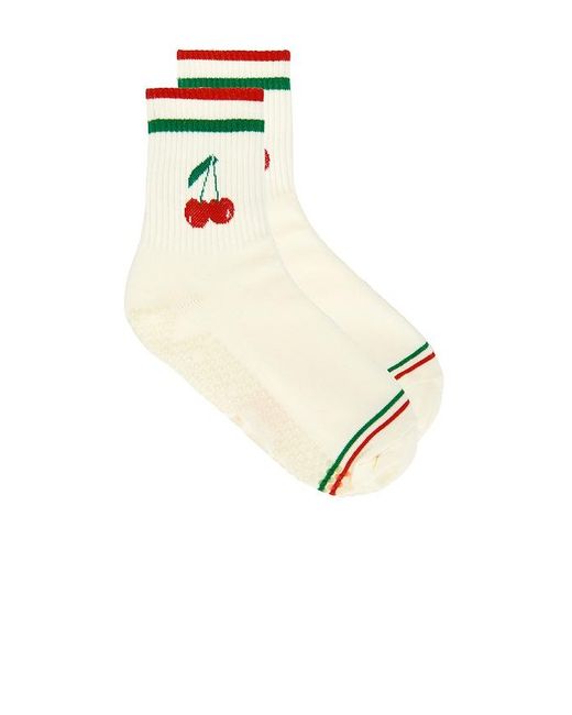 Stems White Cherry Grip Striped Crew Socks
