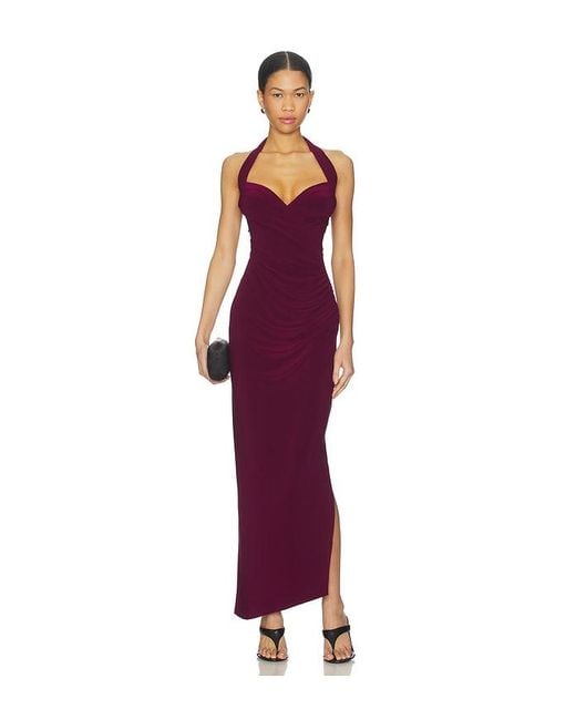 Norma Kamali Purple X Revolve Halter Sweetheart Side Drape Gown